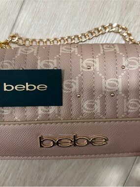bebe Quilted Logo Crossbody Bag in Blush Pink with Gold Chain